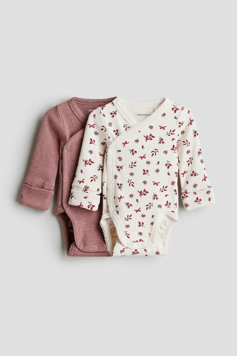 H&M Body con funzione crescita 2 pezzi - Beige chiaro/fiori - BAMBINO