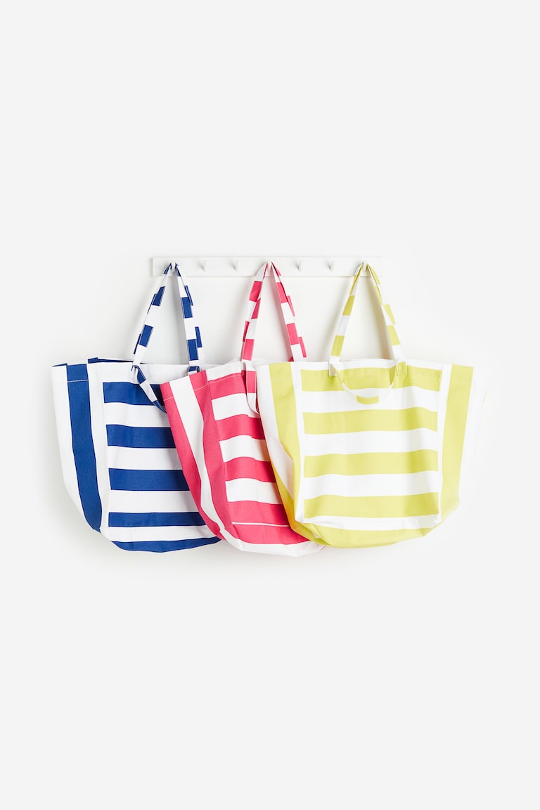 H&M Borsa Da Spiaggia In Tela - Grigio Scuro/righe - HOME