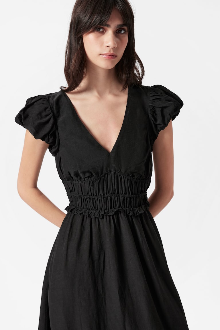 H&M Bubble-Sleeve Midi Dress - Motivo Floreale Blu - DONNA