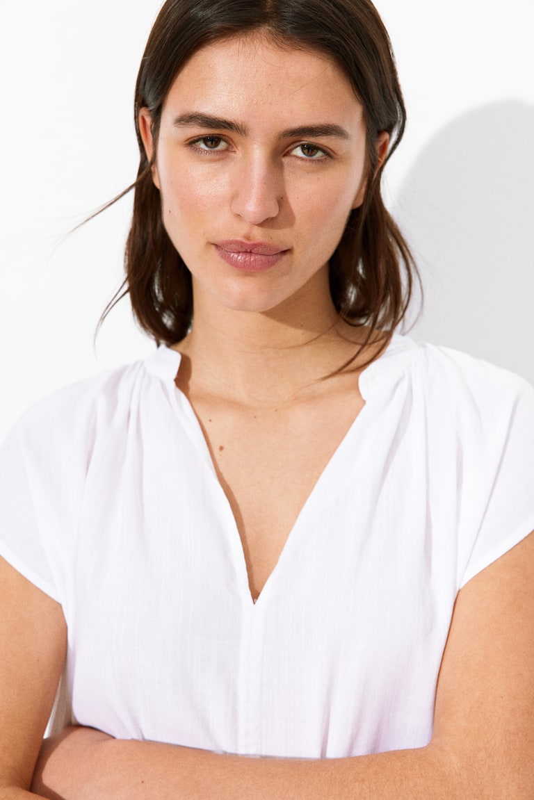 H&M Camicetta Con Collo Alla Coreana - Blu/bianco Righe - DONNA