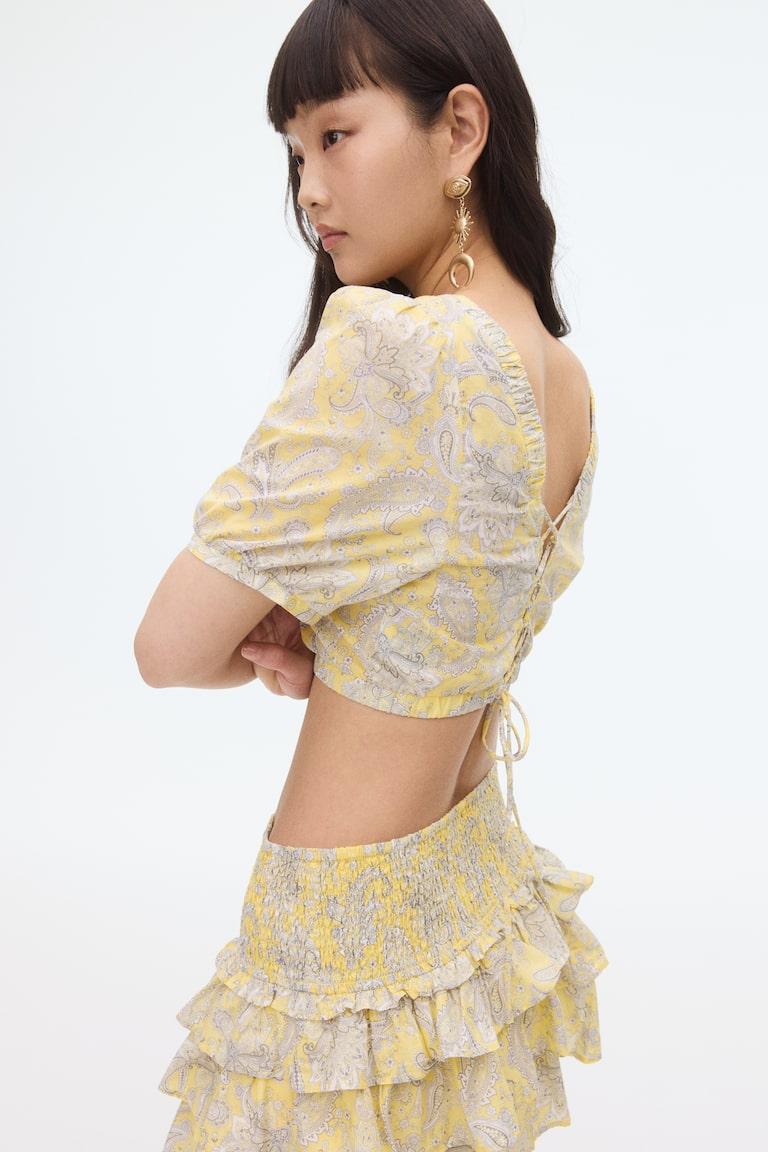 H&M Camicetta In Cotone Con Lacci - Giallo Chiaro/motivi Cashmere - DONNA