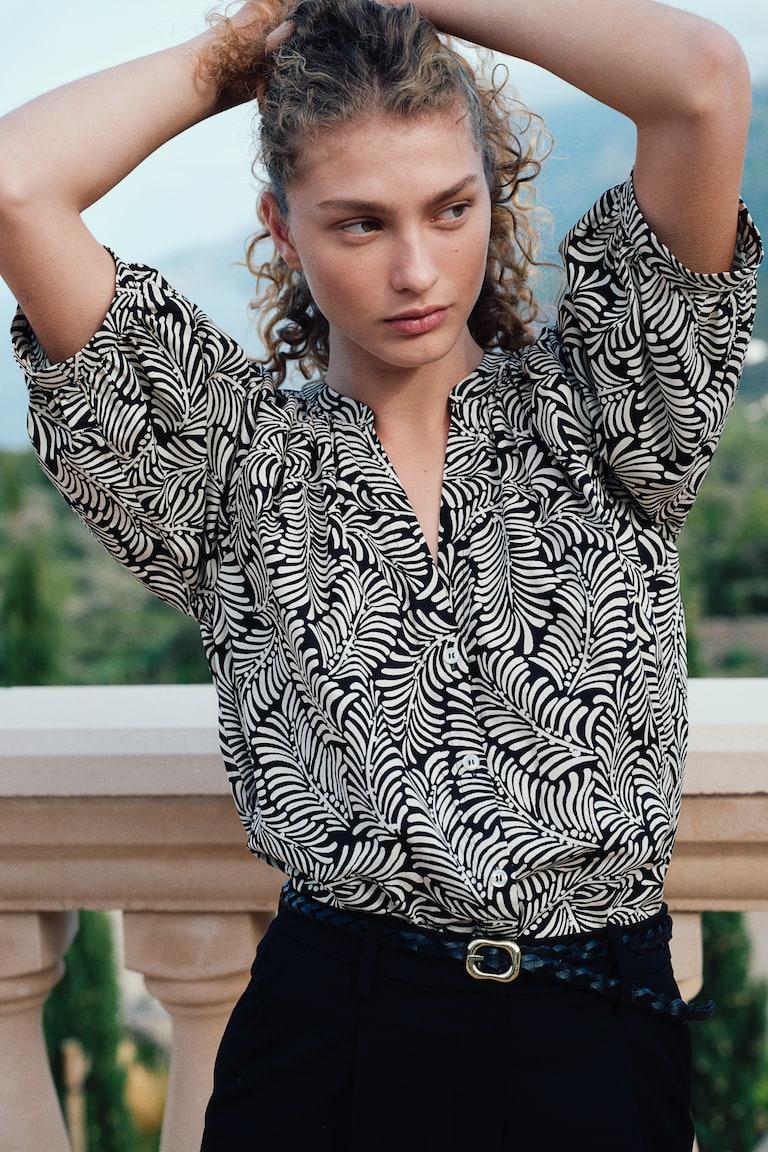 H&M Camicetta In Popeline Con Maniche A Palloncino - Bianco - DONNA