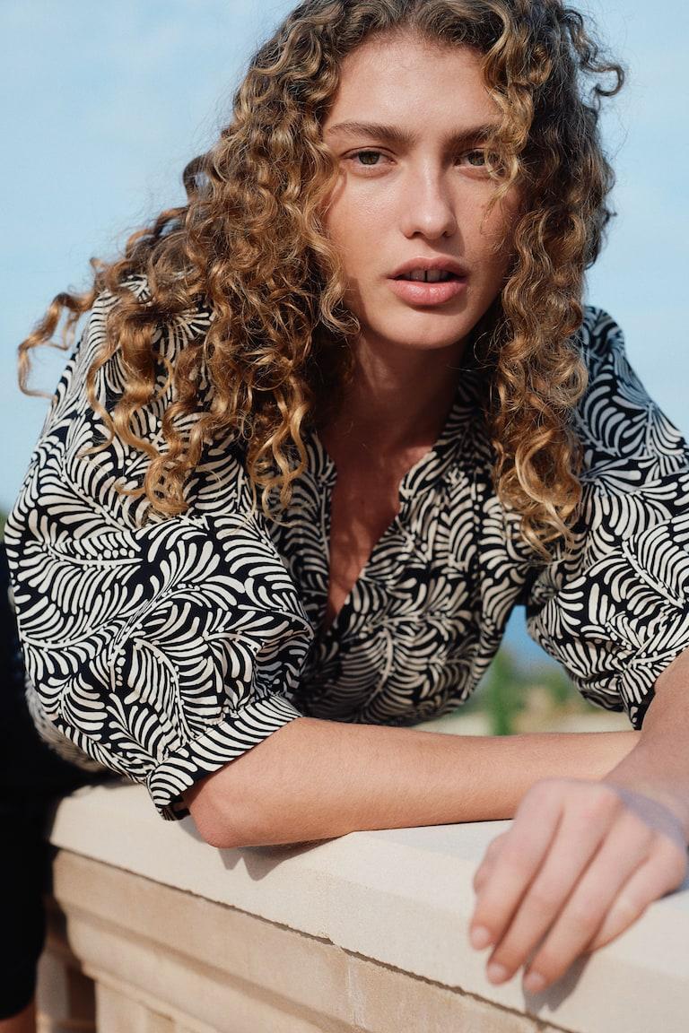 H&M Camicetta in popeline con maniche a palloncino - Bianco - DONNA