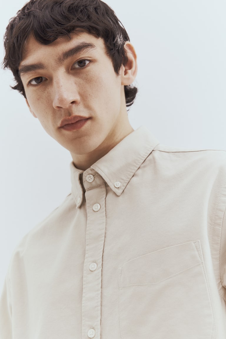 H&M Camicia A Maniche Corte Cotone Oxford Regular Fit - Bianco - UOMO