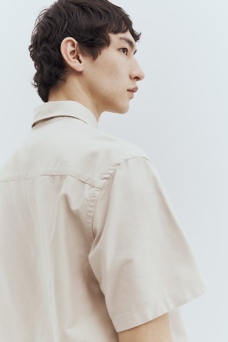 H&M Camicia A Maniche Corte Cotone Oxford Regular Fit - Beige Chiaro - UOMO