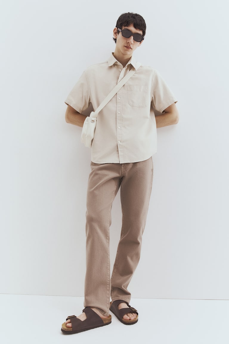 H&M Camicia a maniche corte cotone Oxford Regular Fit - Beige chiaro - UOMO