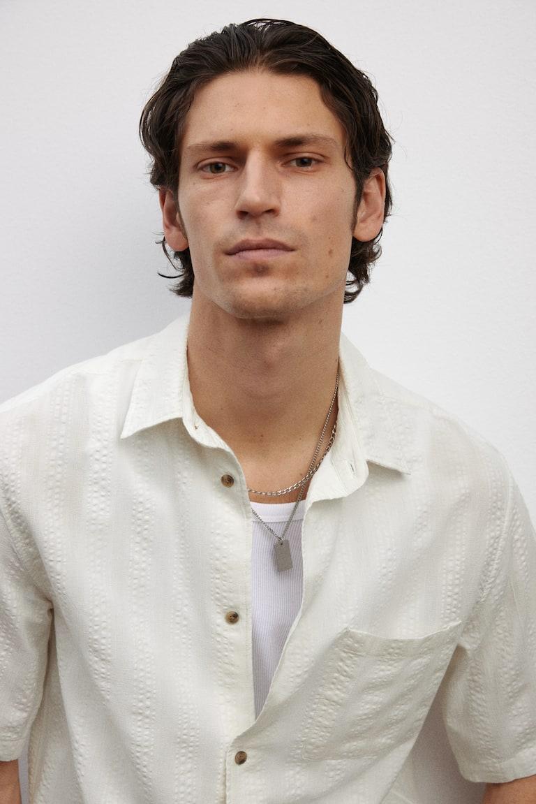 H&M Camicia A Maniche Corte Strutturata Regular Fit - Crema - UOMO