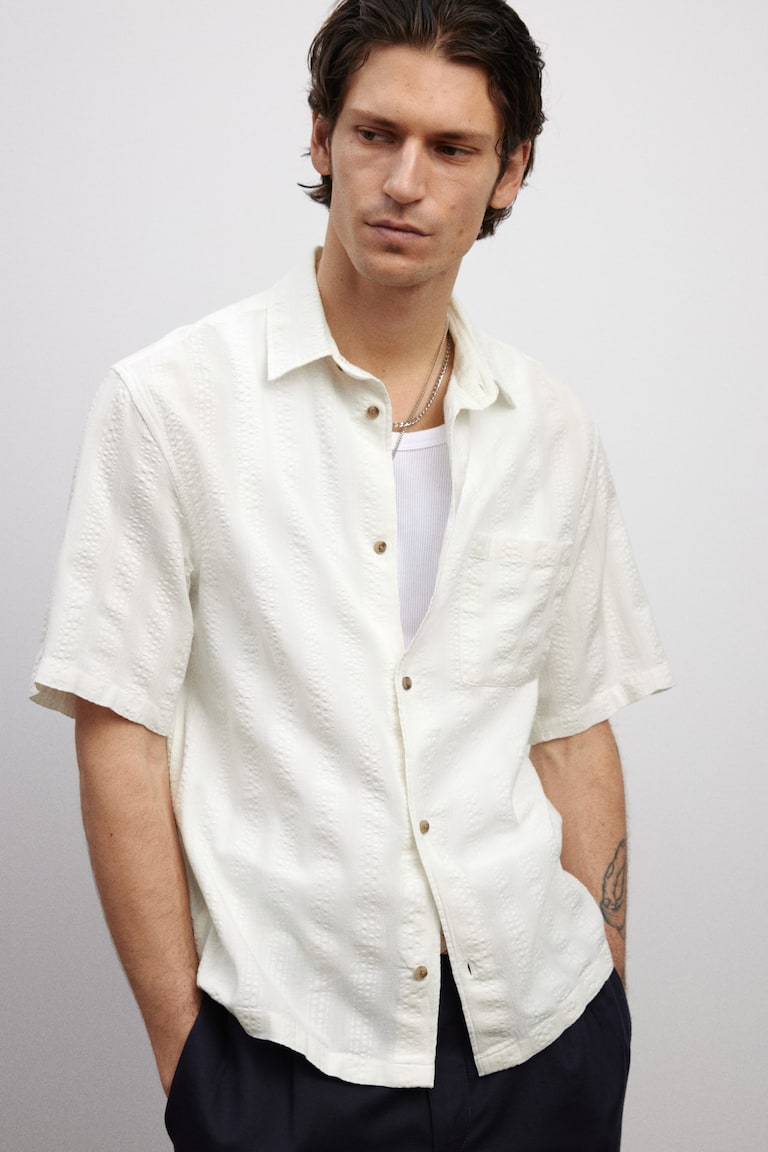 H&M Camicia a maniche corte strutturata Regular Fit - Crema - UOMO