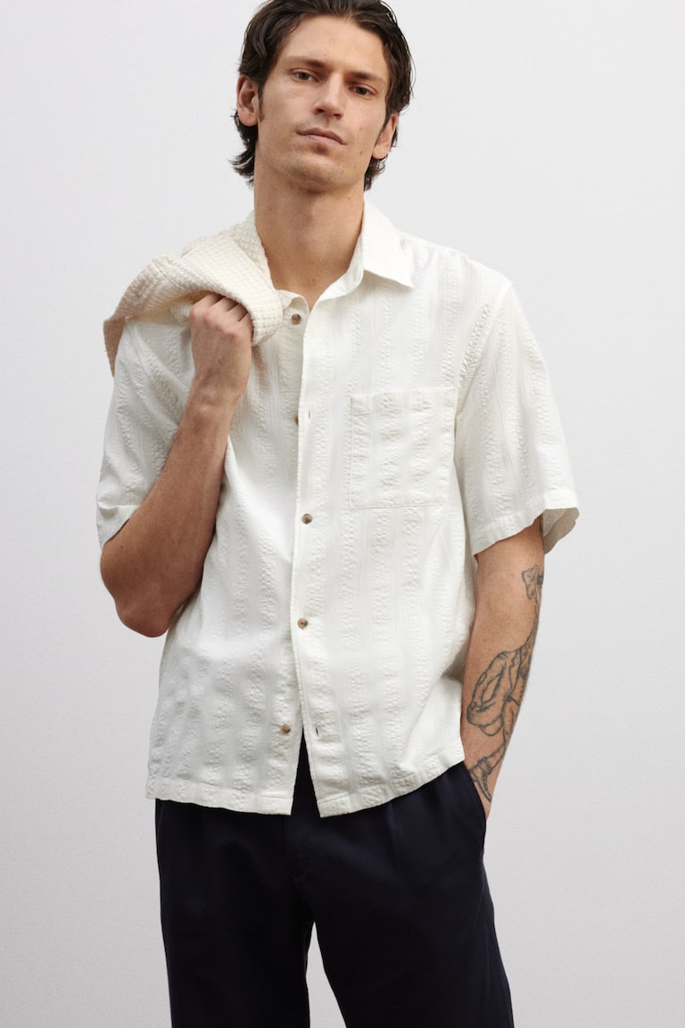 H&M Camicia A Maniche Corte Strutturata Regular Fit - Rosa Pesca - UOMO