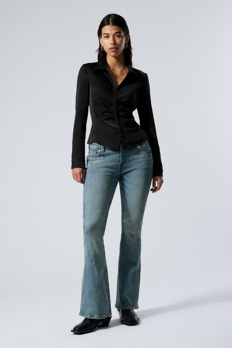 H&M Camicia Aderente In Raso A Maniche Lunghe - Nero - DONNA