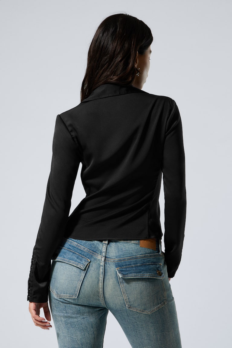 H&M Camicia Aderente In Raso A Maniche Lunghe - Talpa Scuro - DONNA