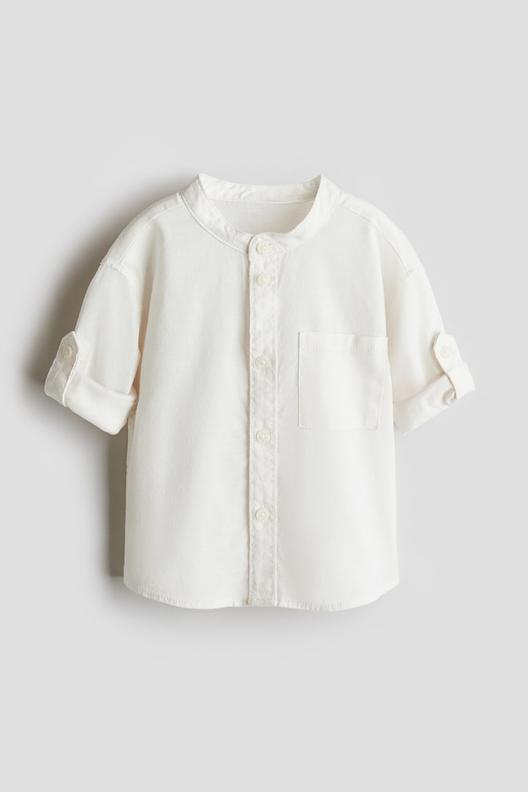 H&M Camicia alla coreana in cotone - Verde polvere/bianco righe - BAMBINO