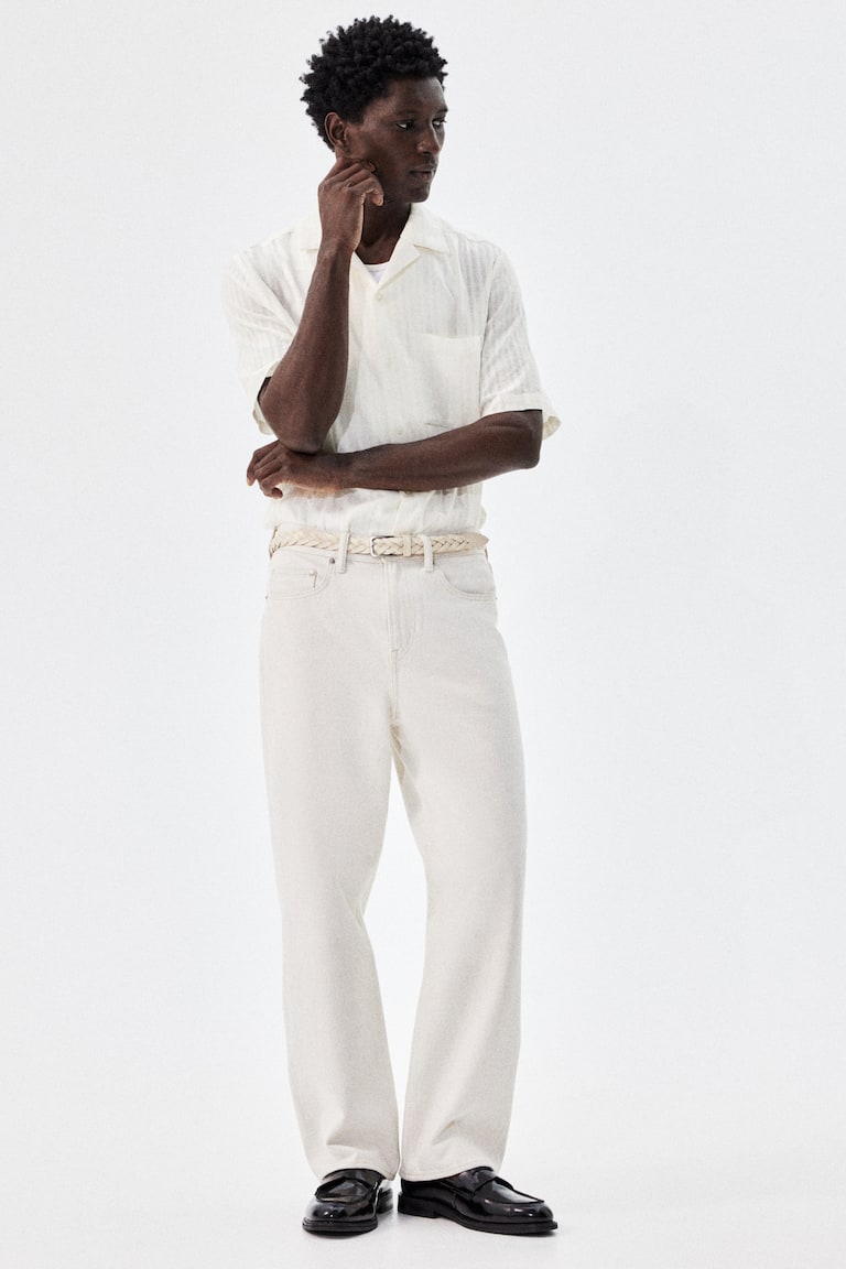 H&M Camicia Bowling In Misto Lino Regular Fit - Crema - UOMO