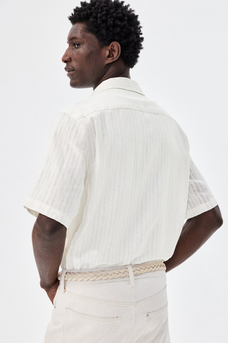 H&M Camicia Bowling In Misto Lino Regular Fit - Crema - UOMO