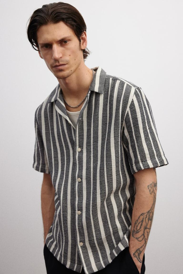 H&M Camicia bowling strutturata Regular Fit - Blu navy/righe - UOMO