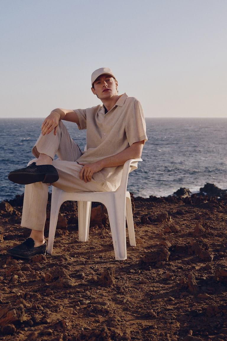 H&M Camicia In Misto Lino A Maniche Corte Regular Fit - Bianco - UOMO