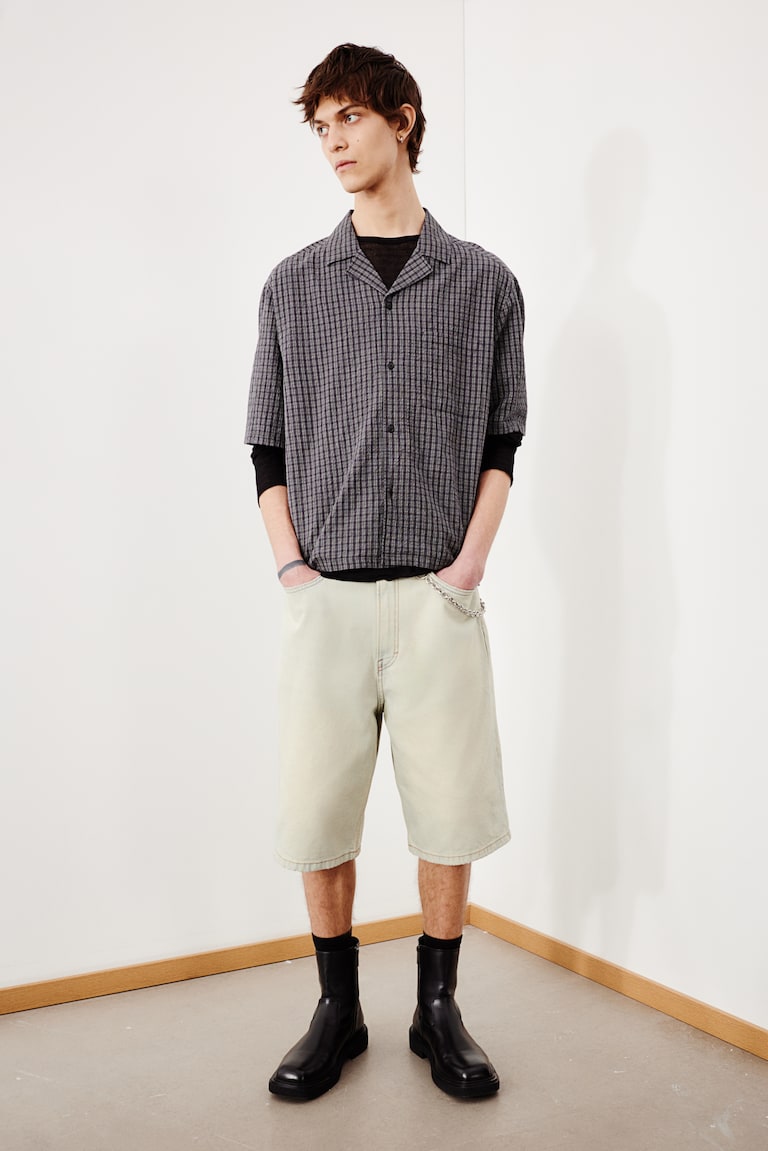 H&M Camicia In Seersucker Loose Fit - Grigio Scuro - UOMO