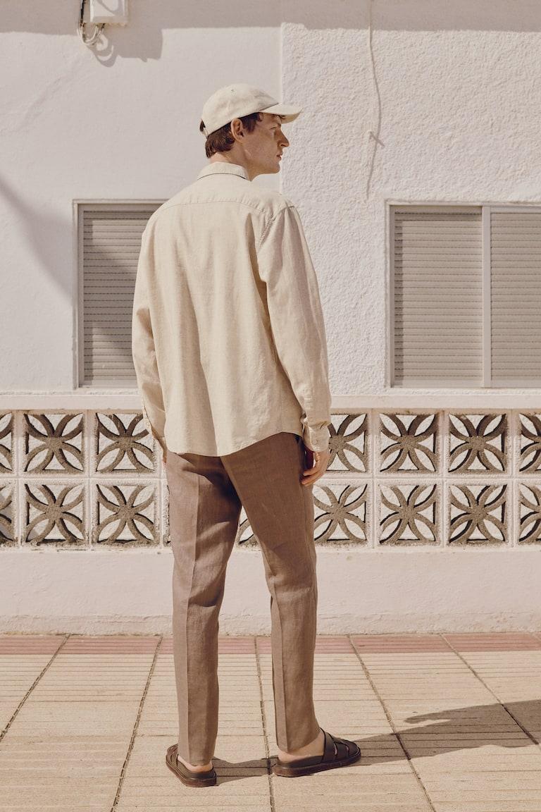 H&M Camicia Misto Lino Regular Fit - Beige Chiaro - UOMO