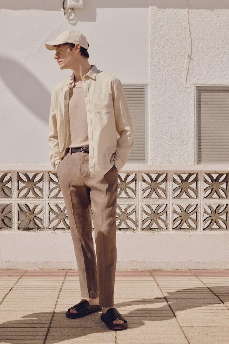 H&M Camicia misto lino Regular Fit - Beige chiaro - UOMO