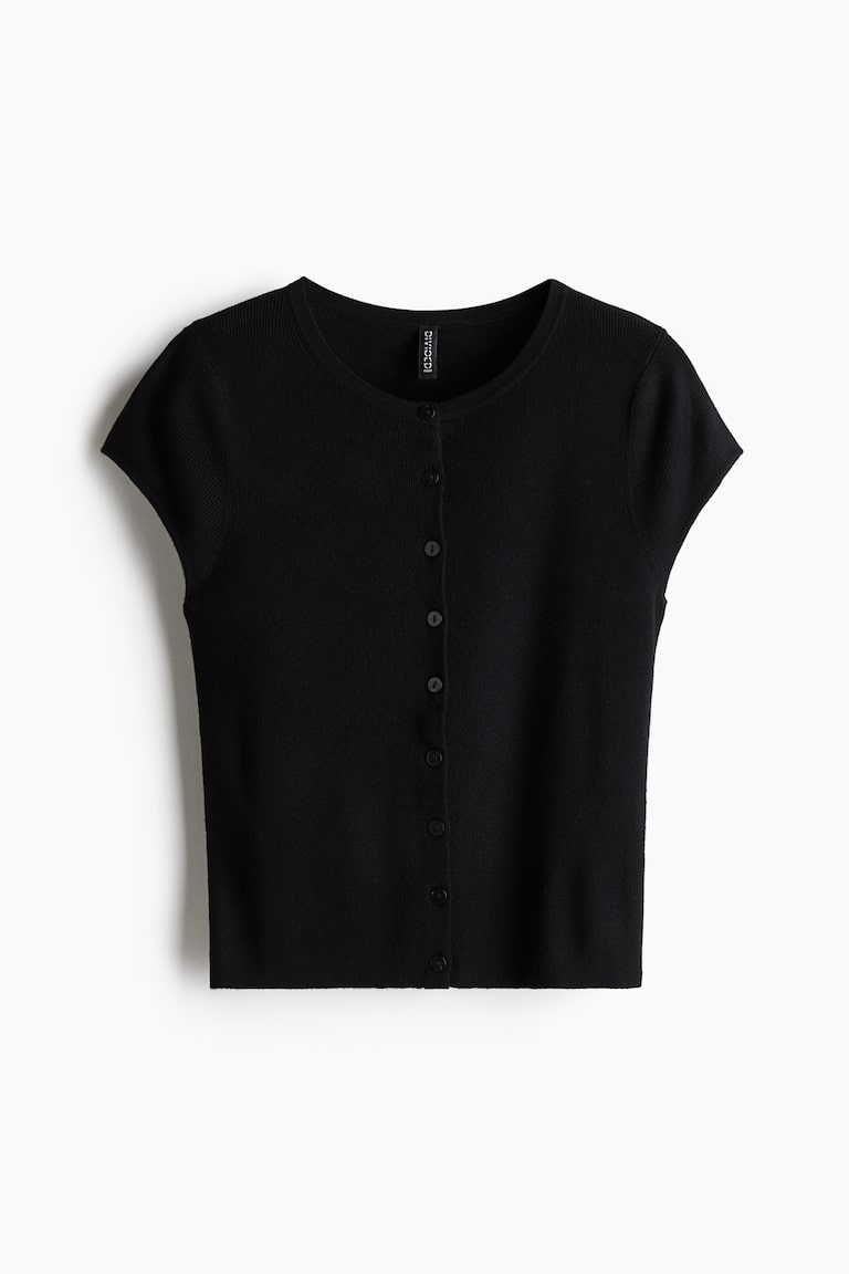 H&M Cardigan A Maniche Corte In Maglia Sottile - Nero - DONNA