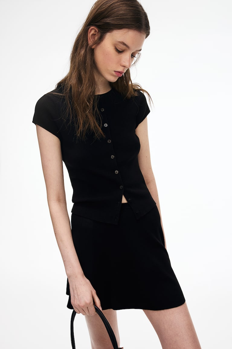 H&M Cardigan A Maniche Corte In Maglia Sottile - Nero/righe - DONNA