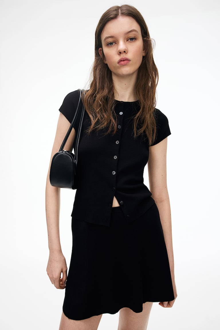 H&M Cardigan a maniche corte in maglia sottile - Nero/righe - DONNA