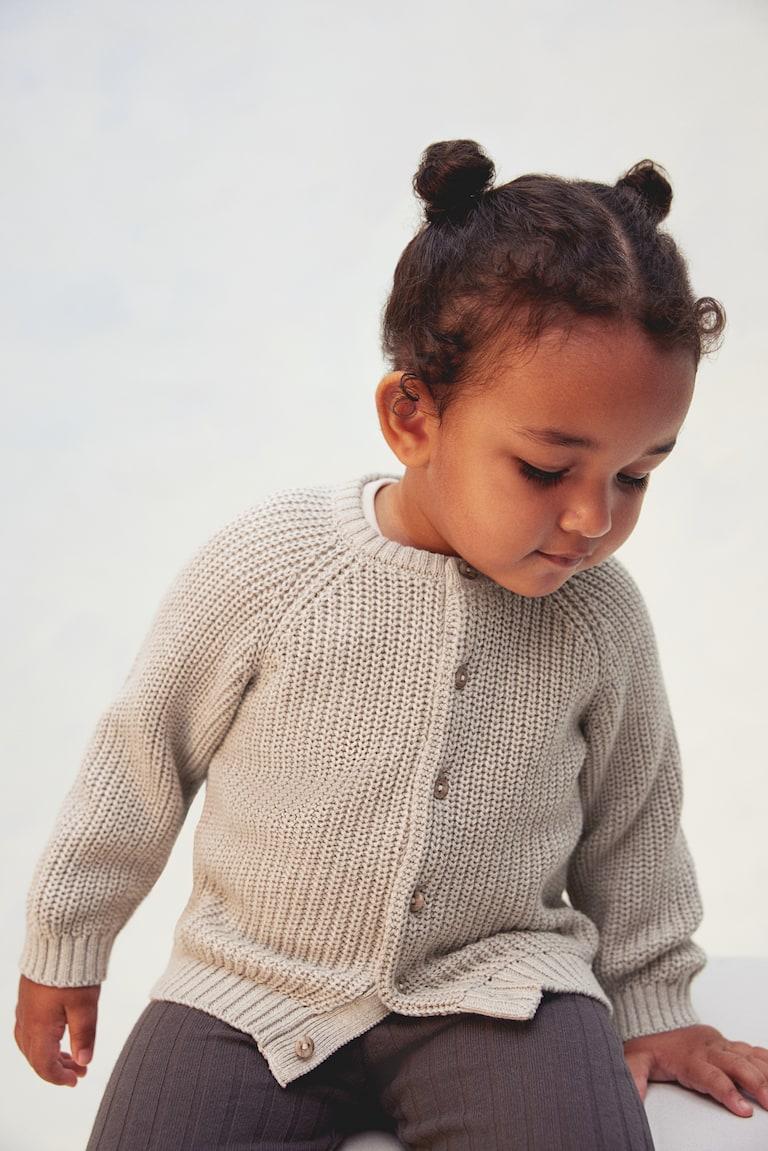 H&M Cardigan In Maglia Di Cotone A Coste Inglesi - Beige - BAMBINO