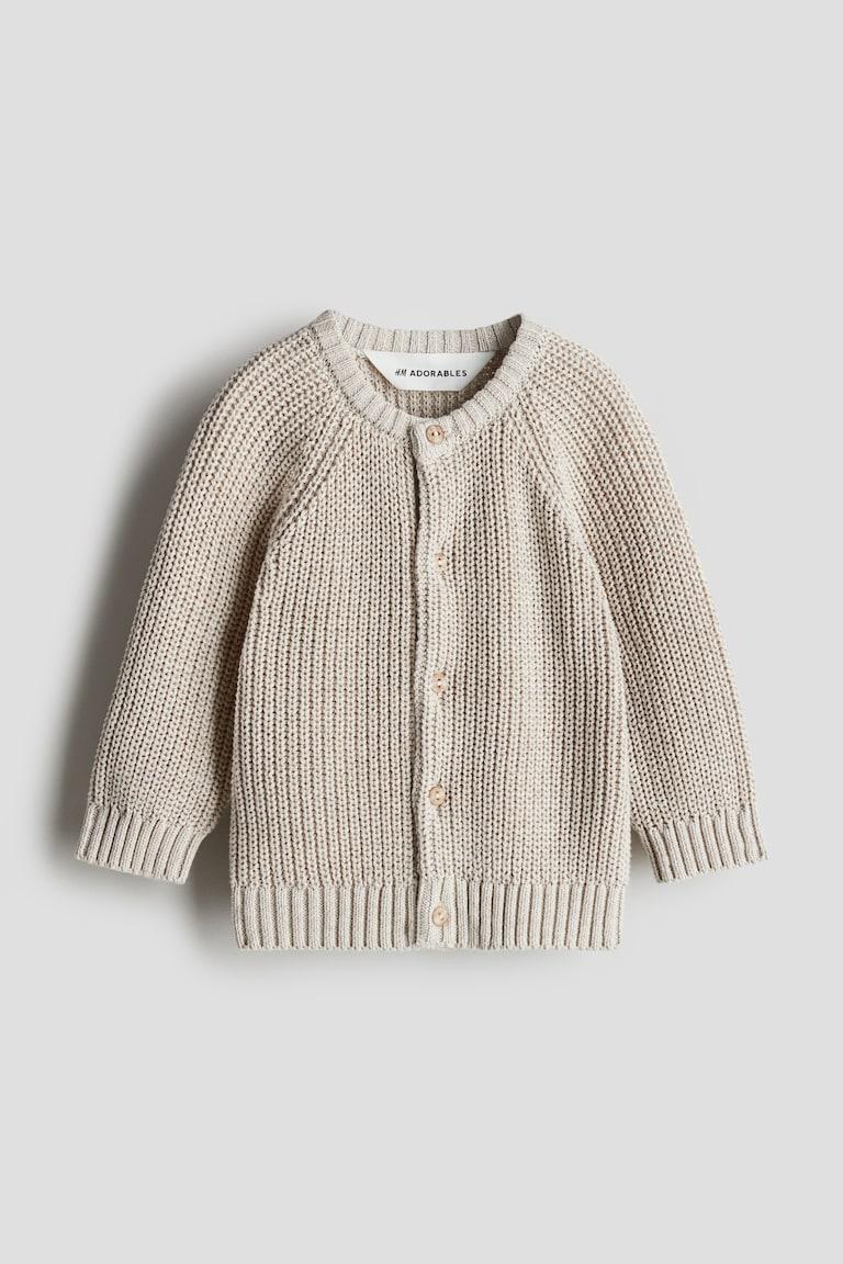 H&M Cardigan In Maglia Di Cotone A Coste Inglesi - Beige - BAMBINO