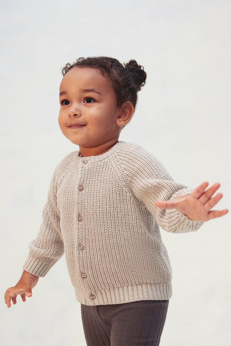 H&M Cardigan in maglia di cotone a coste inglesi - Beige - BAMBINO