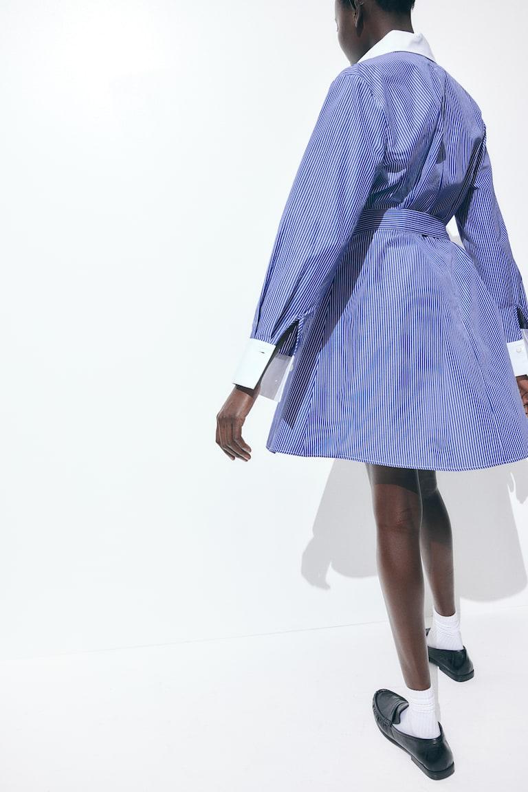 H&M Chemisier Con Cintura Da Annodare - Blu Navy/righe - DONNA