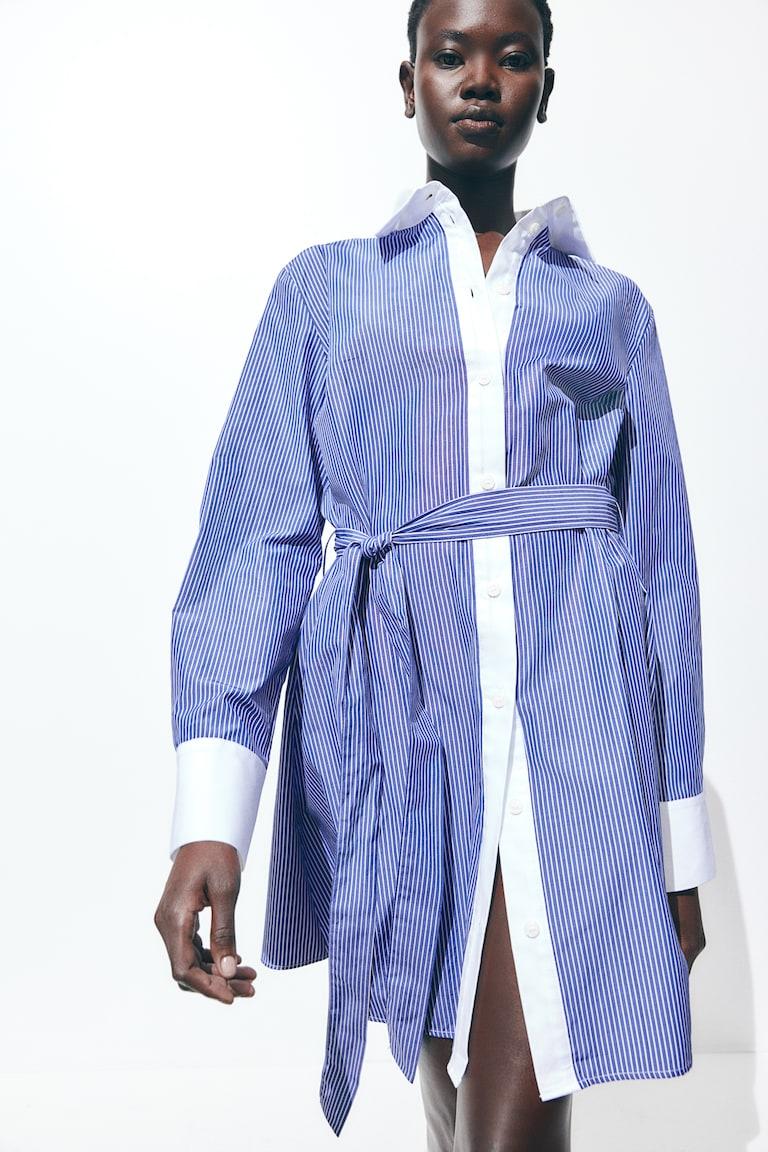 H&M Chemisier con cintura da annodare - Blu/righe - DONNA
