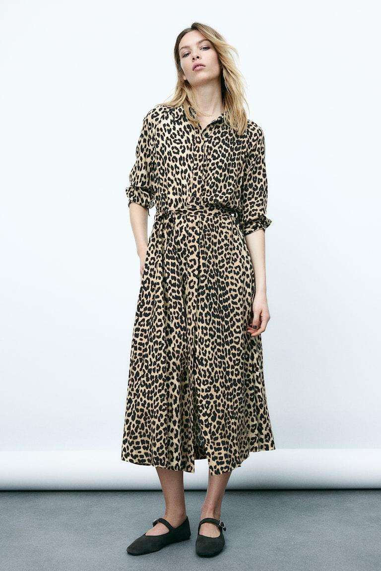 H&M Chemisier In Viscosa Con Cintura Da Annodare - Nero/crema Fantasia - DONNA