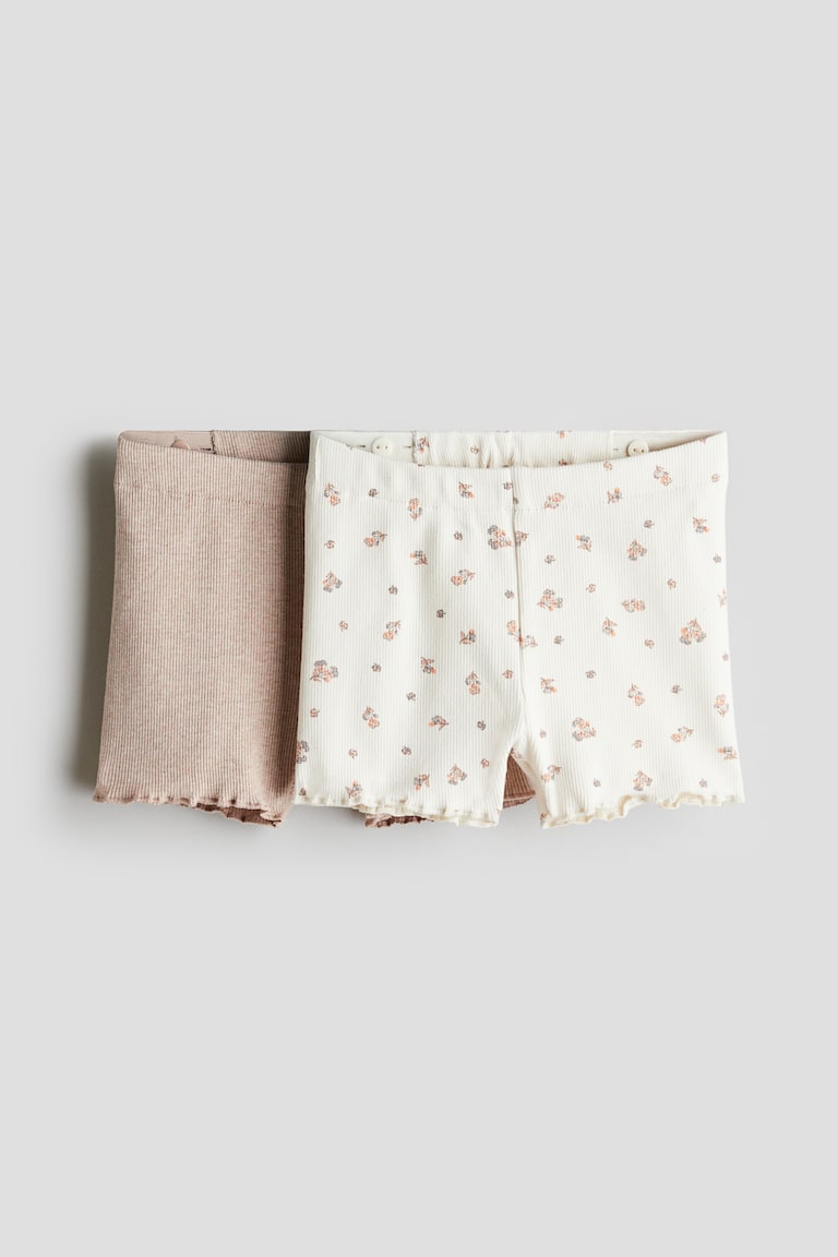 H&M Ciclisti in cotone a costine 2 pezzi - Beige/fiori - BAMBINO