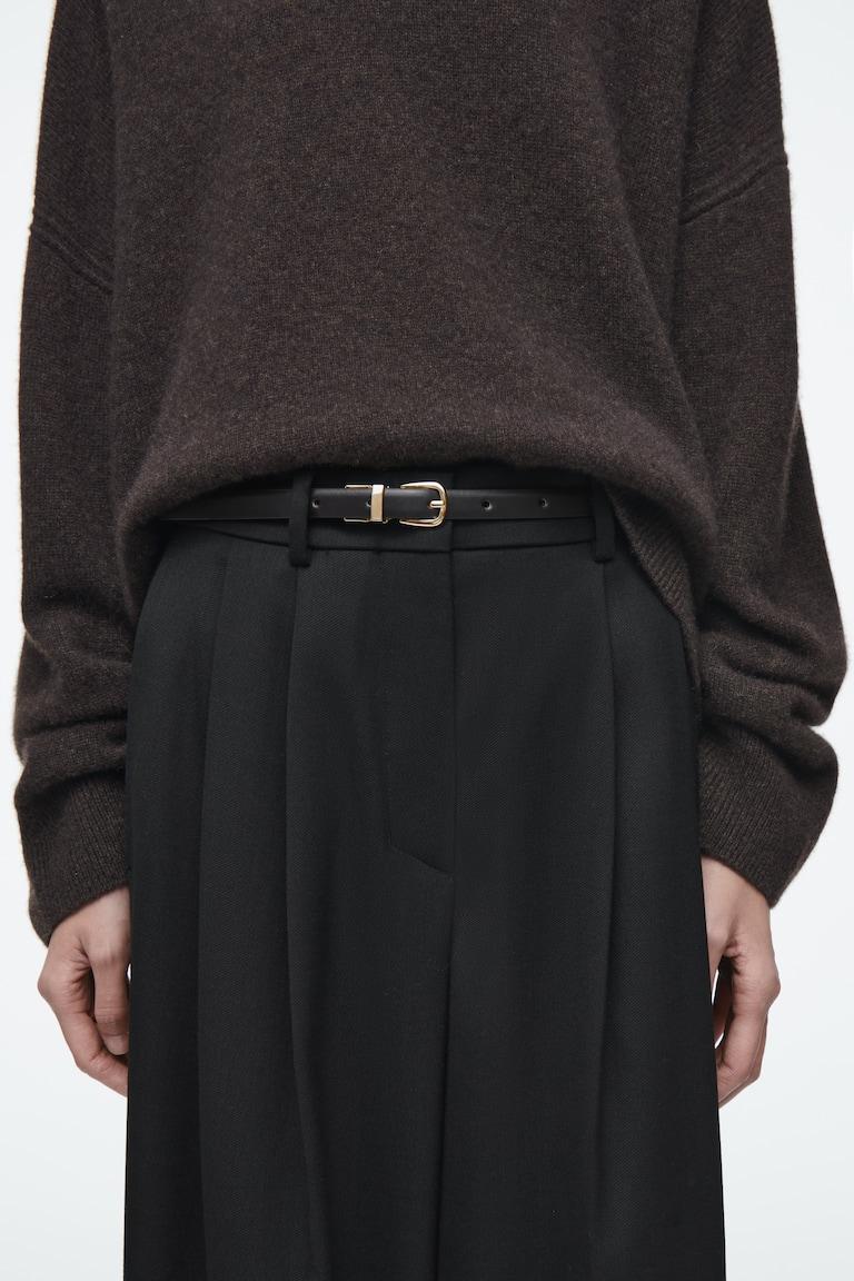 H&M CINTURA SOTTILE DOUBLE FACE IN PELLE - MARRONE SCURO / MARRONE CHIARO - DONNA