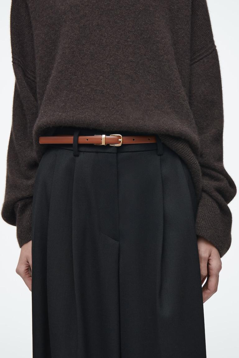 H&M CINTURA SOTTILE DOUBLE FACE IN PELLE - MARRONE SCURO / MARRONE CHIARO - DONNA