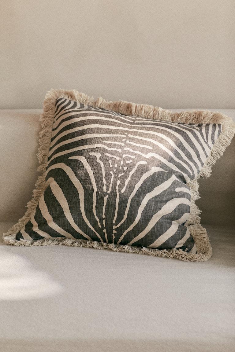 H&M Copricuscino in cotone con frange - Beige chiaro/zebrato - HOME
