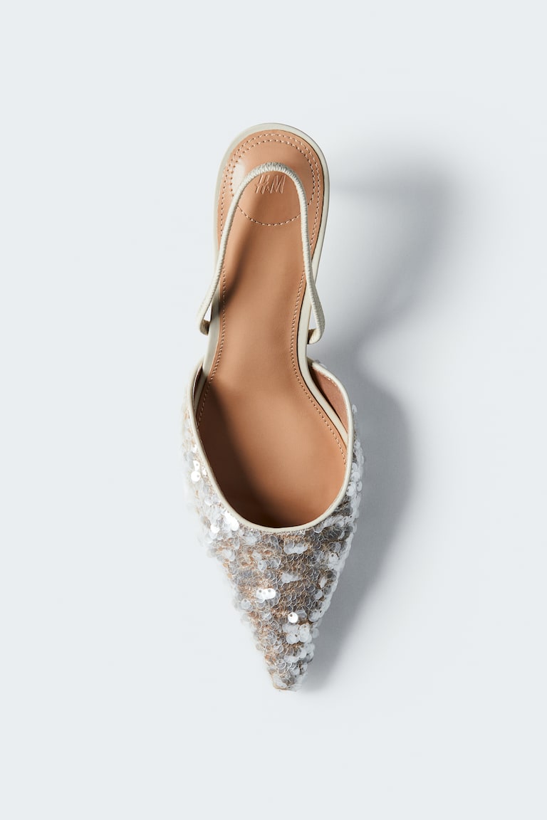 H&M Décolletés con paillettes modello slingback - Beige chiaro - DONNA