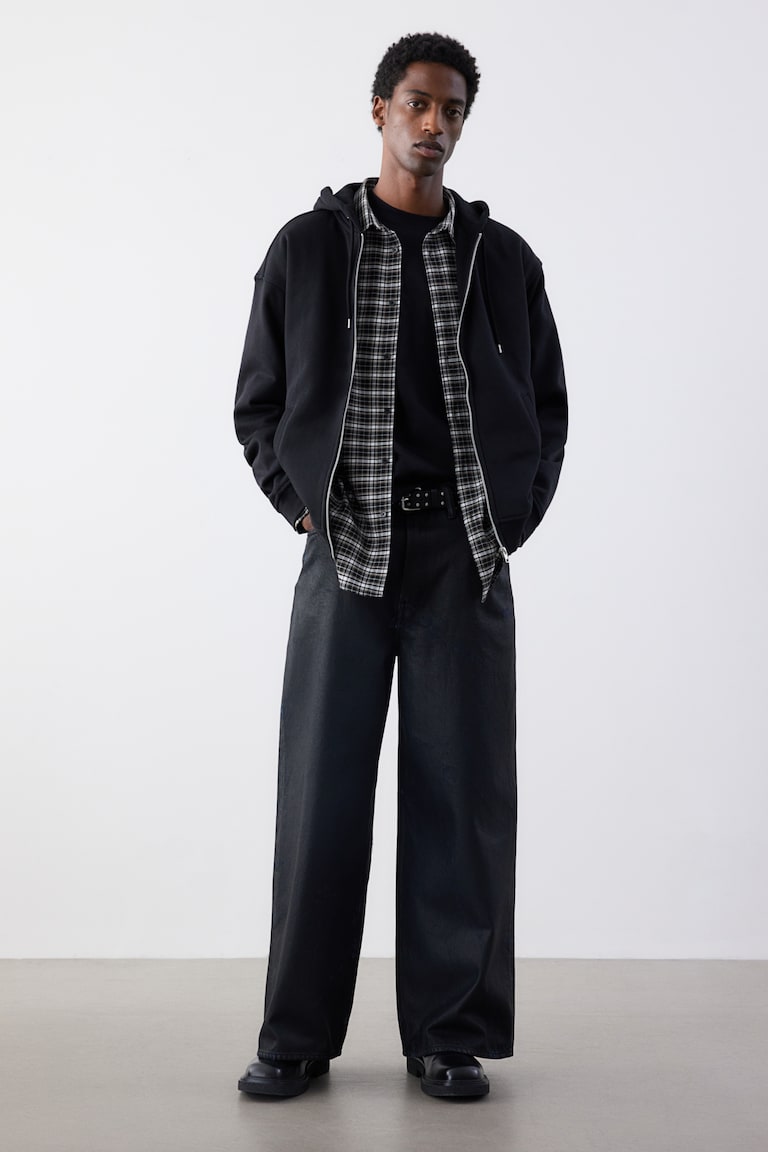 H&M Felpa Con Cappuccio E Cerniera Loose Fit - Blu Scuro - UOMO