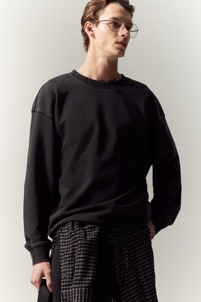 H&M Felpa Effetto Lavato Loose Fit - Grigio Scuro - UOMO