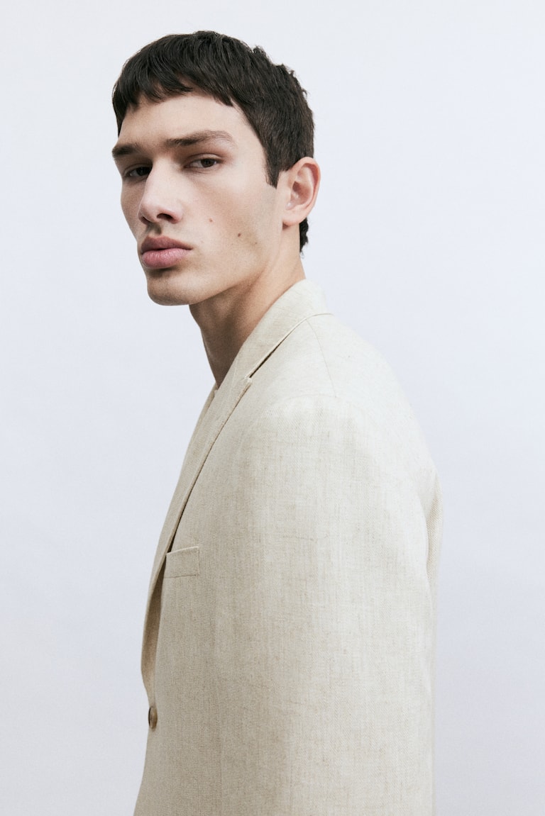 H&M Giacca In Misto Lino Regular Fit - Beige Chiaro - UOMO