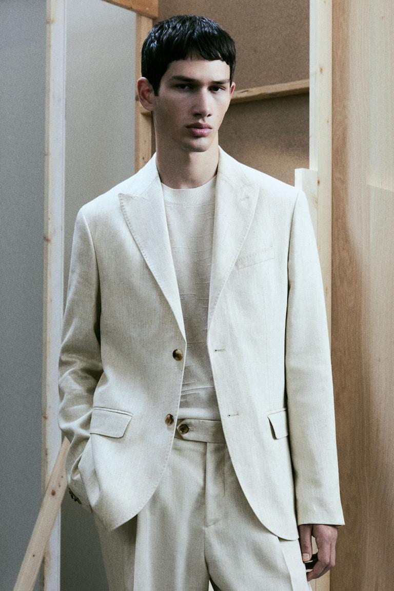 H&M Giacca in misto lino Regular Fit - Beige chiaro - UOMO