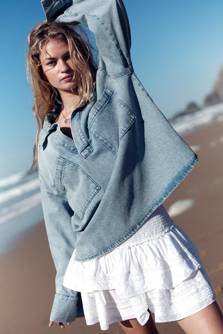 H&M Gonna A Balze Con Inserti In Pizzo - Bianco - DONNA