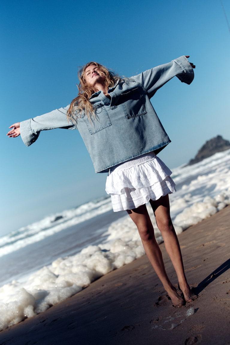 H&M Gonna a balze con inserti in pizzo - Bianco - DONNA