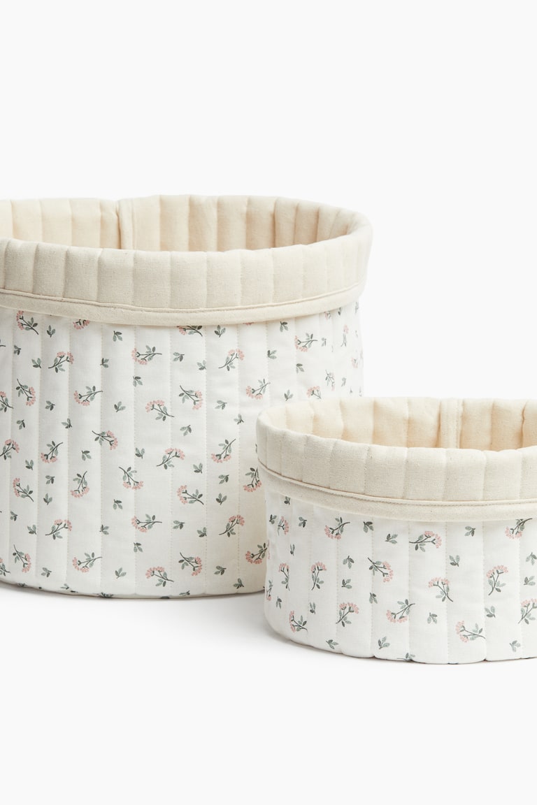 H&M Grande Cesto Portaoggetti Trapuntato - Beige Polvere Chiaro/fiori - HOME