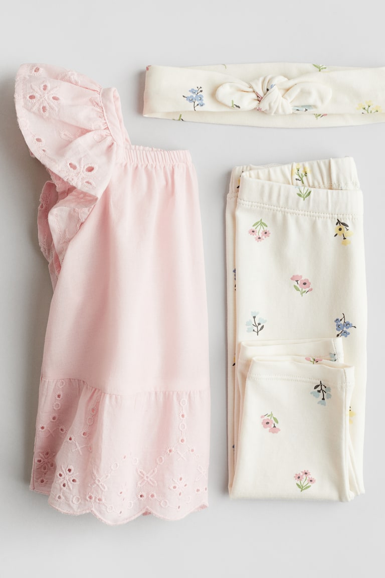 H&M 3-piece Cotton Set - Rosa/fiori - BAMBINO