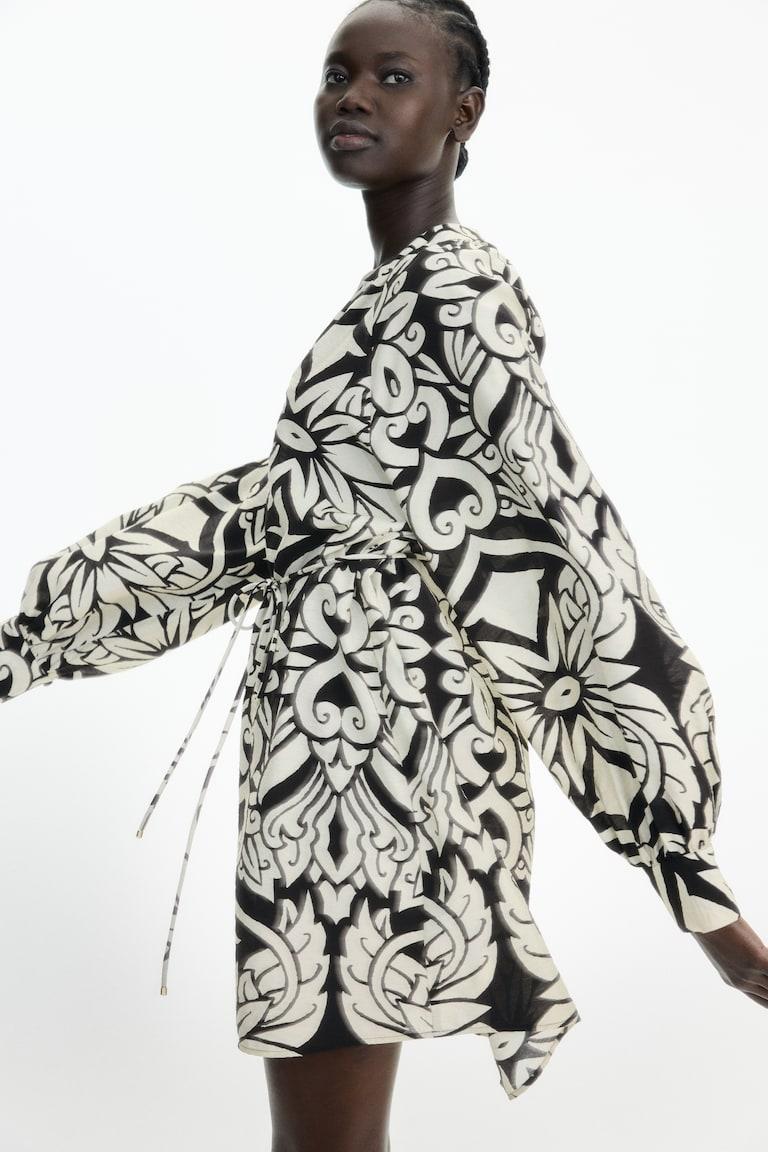 H&M Abito a tunica da annodare - Nero/fantasia - DONNA