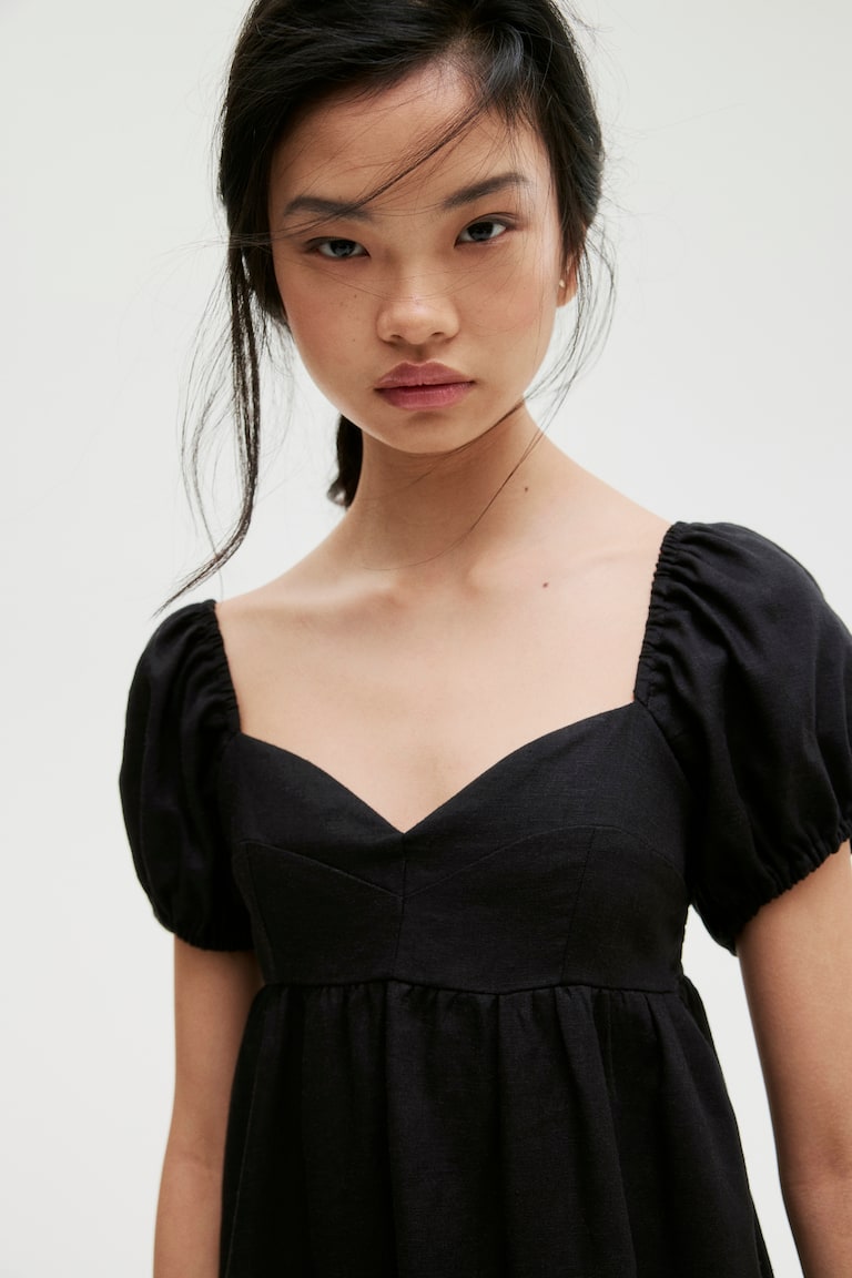 H&M Abito Con Maniche A Sbuffo - Azzurro/righe - DONNA