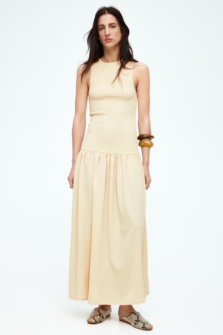 H&M Abito In Jersey Con Smock - Crema/fiori - DONNA