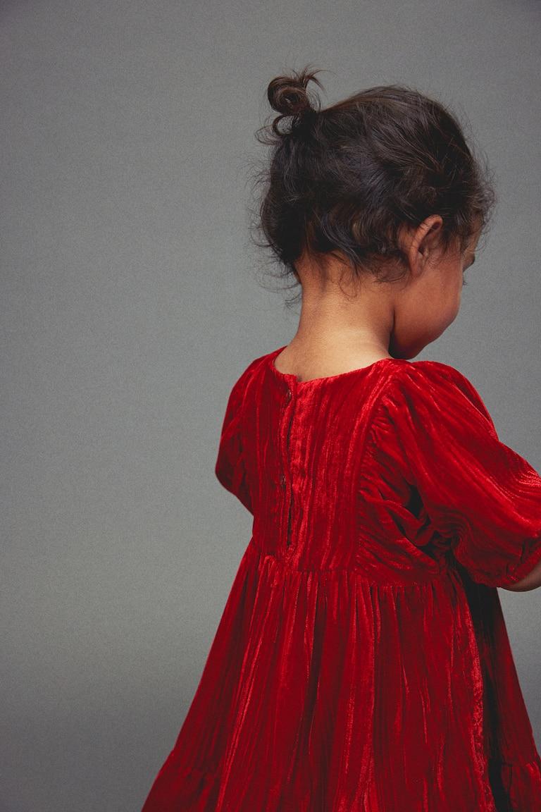 H&M Abito In Velluto Riccio - Rosso - BAMBINO