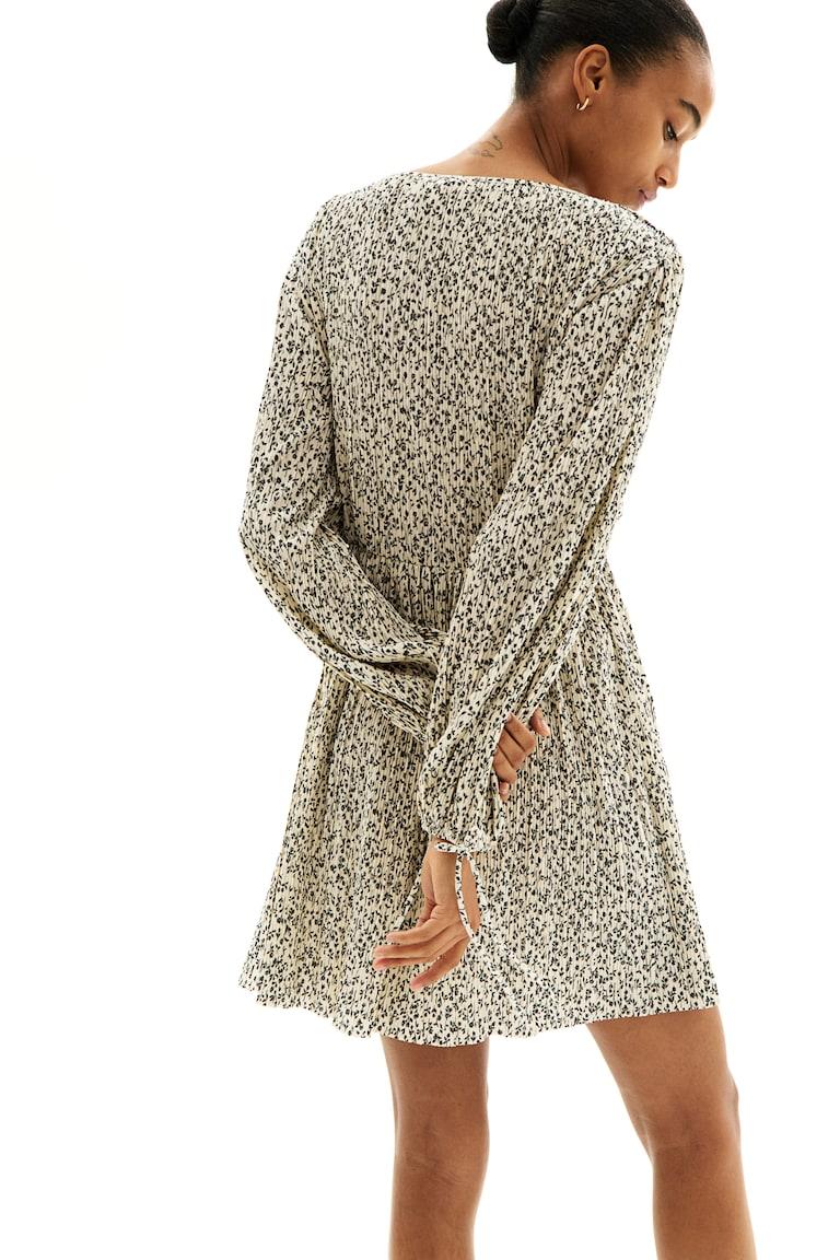 H&M Abito Plissettato - Beige Chiaro/fiori - DONNA